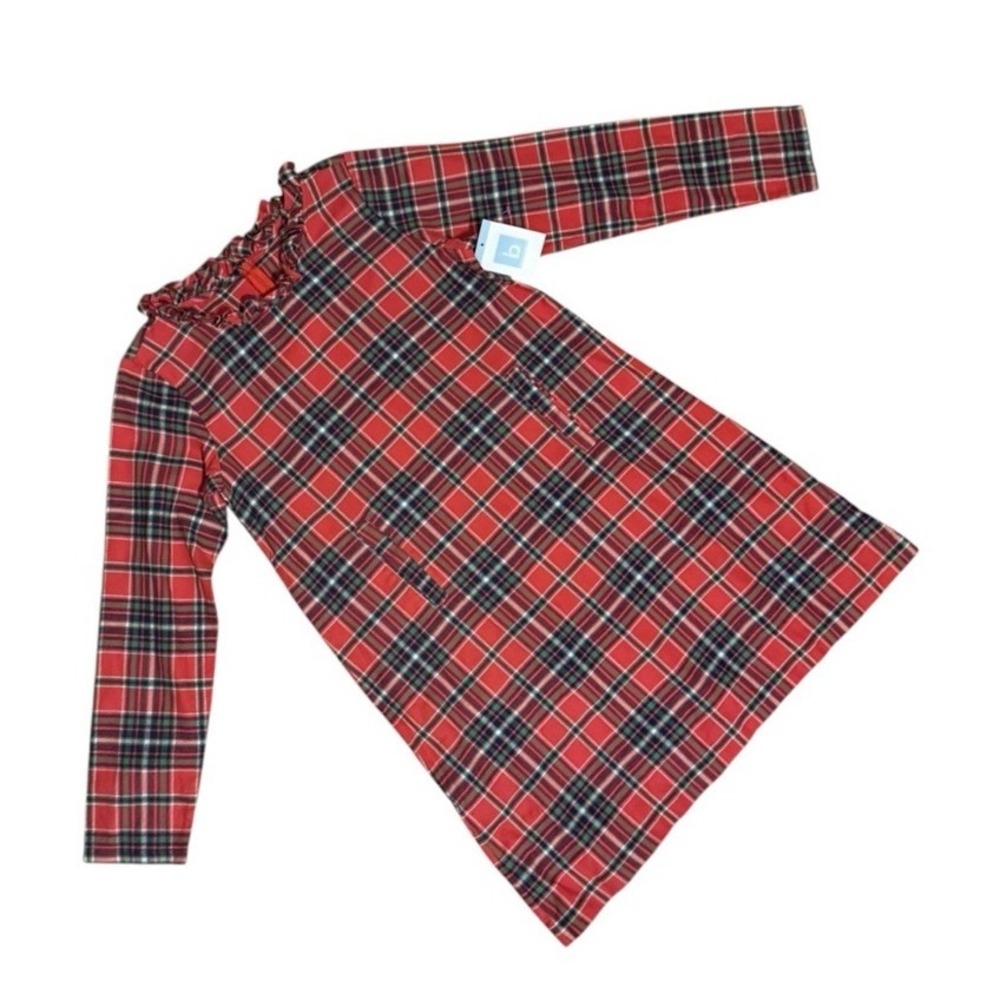 Bella Bliss Red Holiday Plaid Ruffle Neck Dress Girls Size 12 100% Cotton‎ NWT